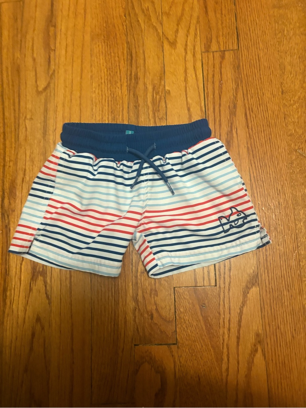 Striped Kids Swim Trunks in Navy, Red & White
